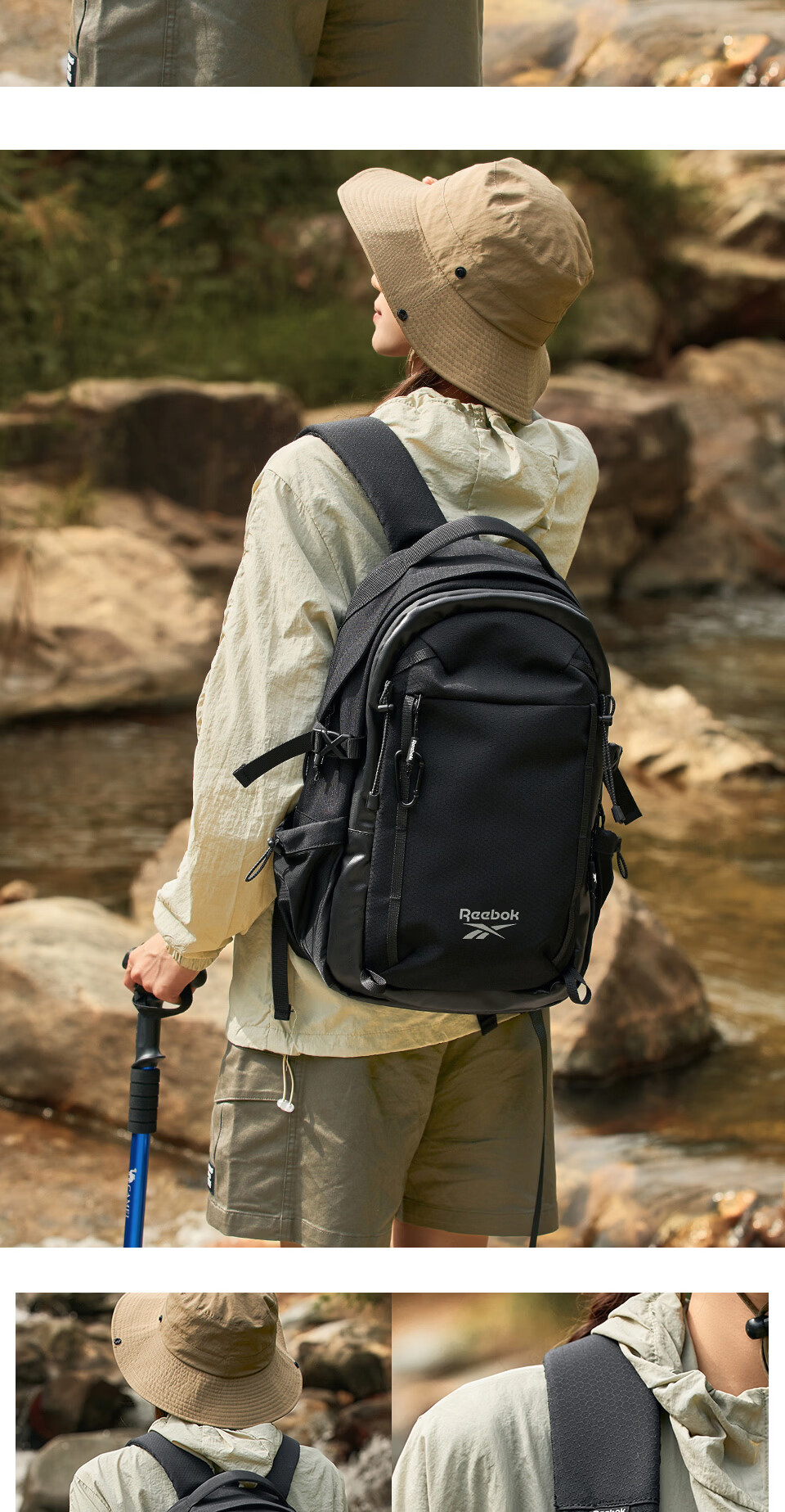 Reebok Outdoor Sports Backpack for Men 2026 New Large Capacity Travel Hiking Bag Light Sand Brown 12