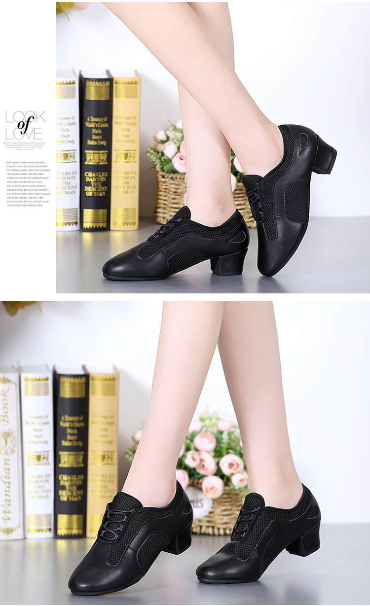 Teslita Women's Ballroom Dance Shoes Latin Dance Shoes Soft Sole Breathable Autumn New Outdoor Dance Shoes Black 17