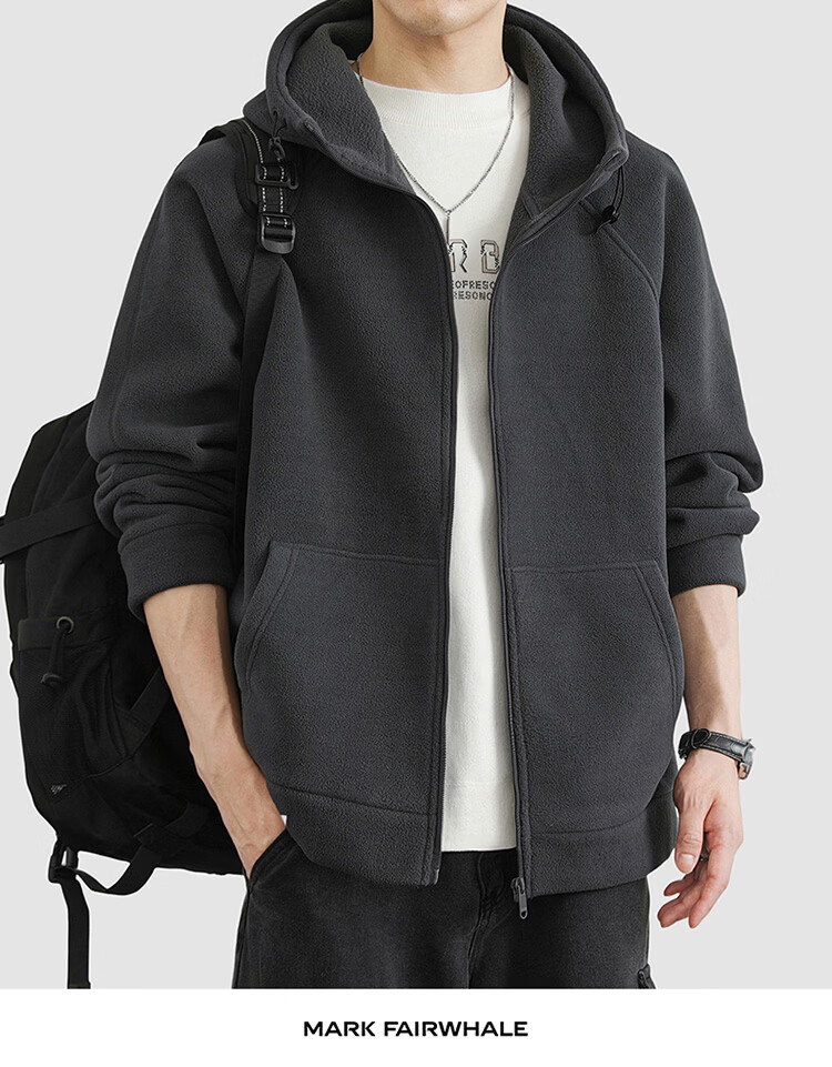 MARK FAIRWHALE Men's Winter Fleece Hooded Zip-up Sweatshirt Thick Warm Jacket Dark Gray XL 8