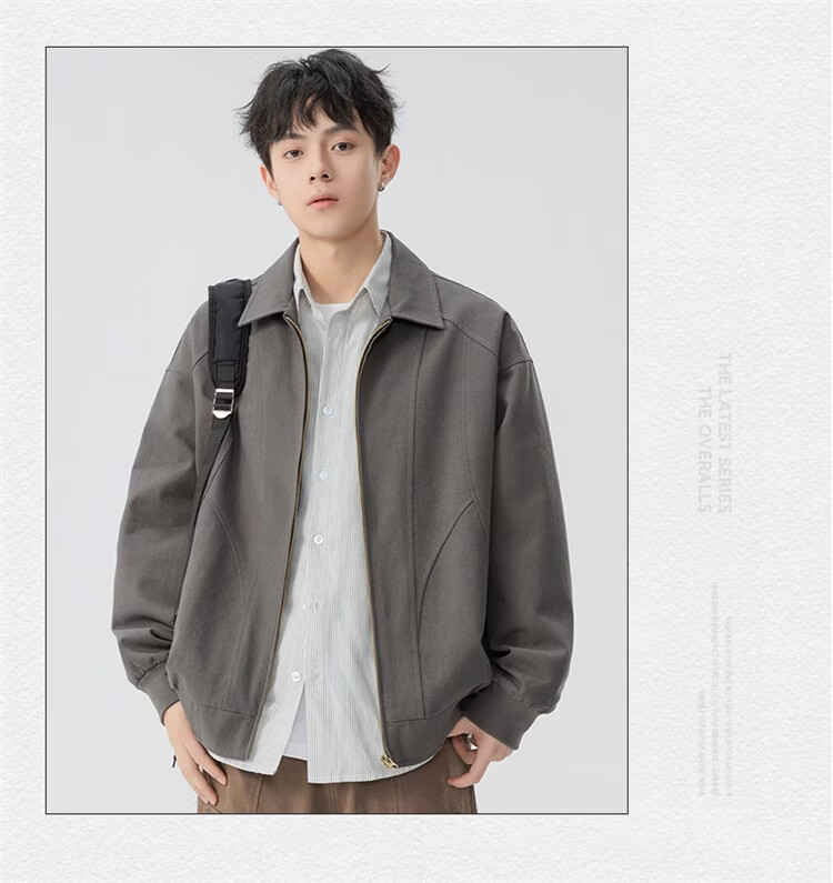 Foss Phil Men's Spring Autumn Casual American Style Loose Workwear Jacket with Turn-down Collar Black M 6768 16