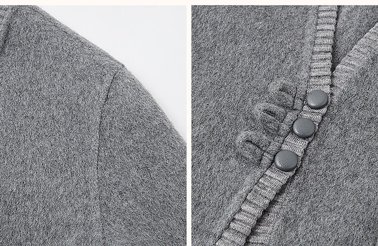 Demana [Double-Sided Wool] Spring Luxury V-Neck Knit Twisted Flower Decorative Patch Pocket Loose Short Women's Coat 13