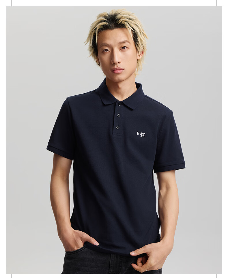 Lee 26 Spring Summer New Standard Collar Small Embroidered Logo Men's Lightweight Short Sleeve Polo Shirt Dark Brown XL 4