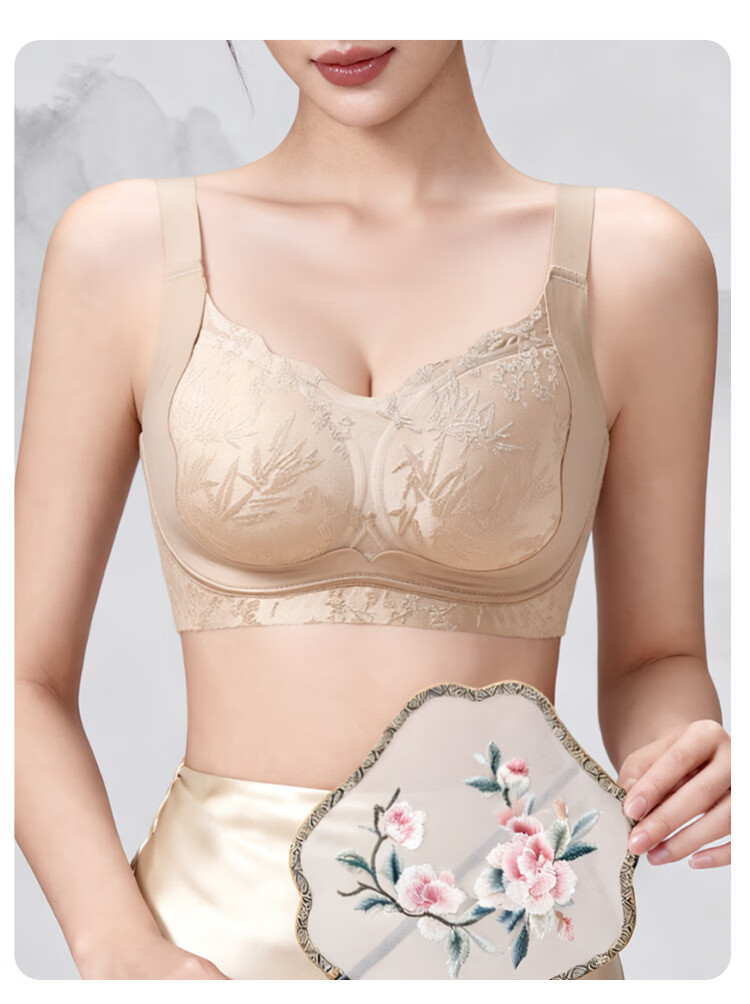 Tingmei 26 Years Jacquard Uplift Anti-Sagging Bra for Women, Lift and Gather, Side Support, Semi-Fixed Cotton Cup, Wireless Bra 15