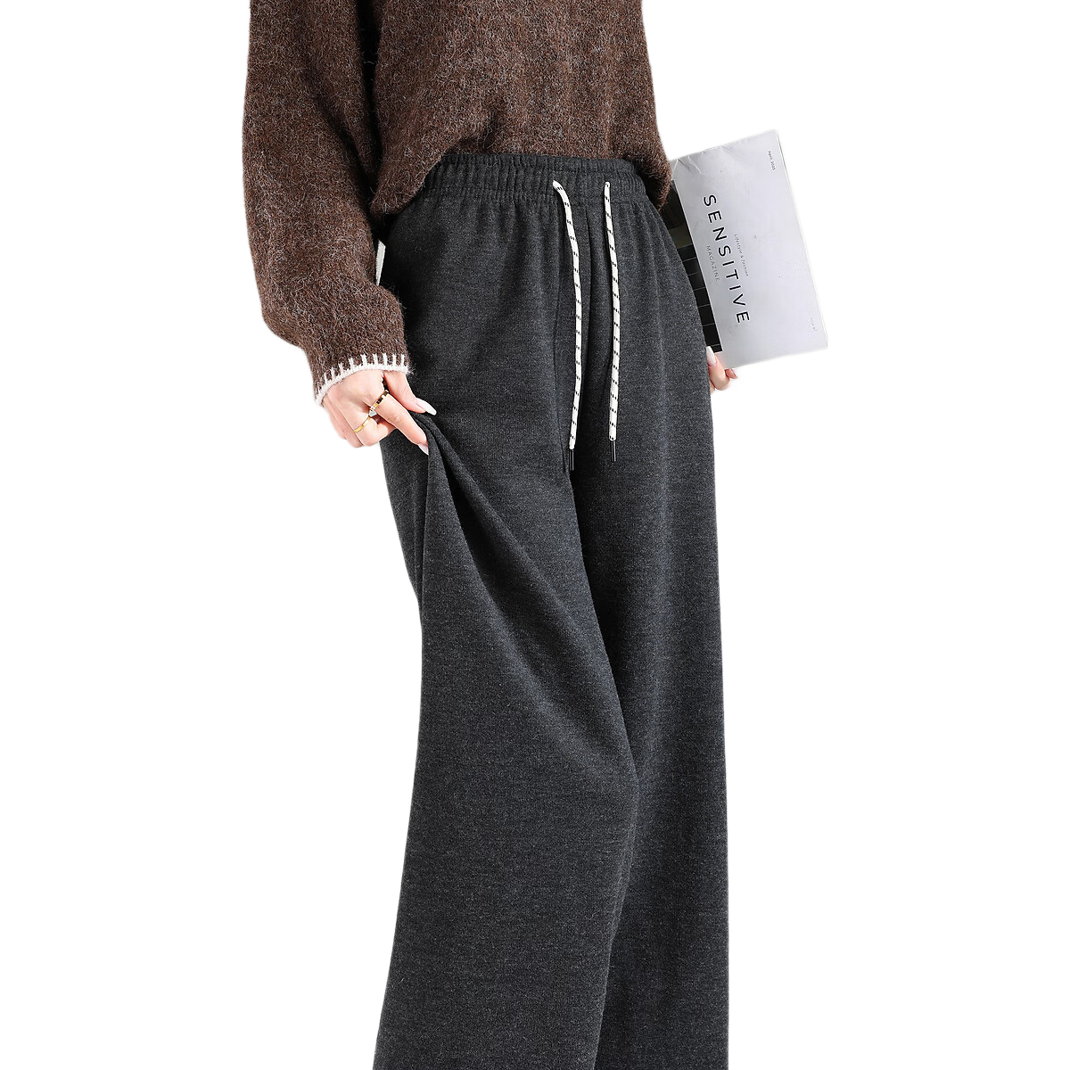 TonLion 2025 Winter New Casual Women's Elastic Waist Fleece Lined Stylish Versatile Autumn Winter Lazy Style Pants