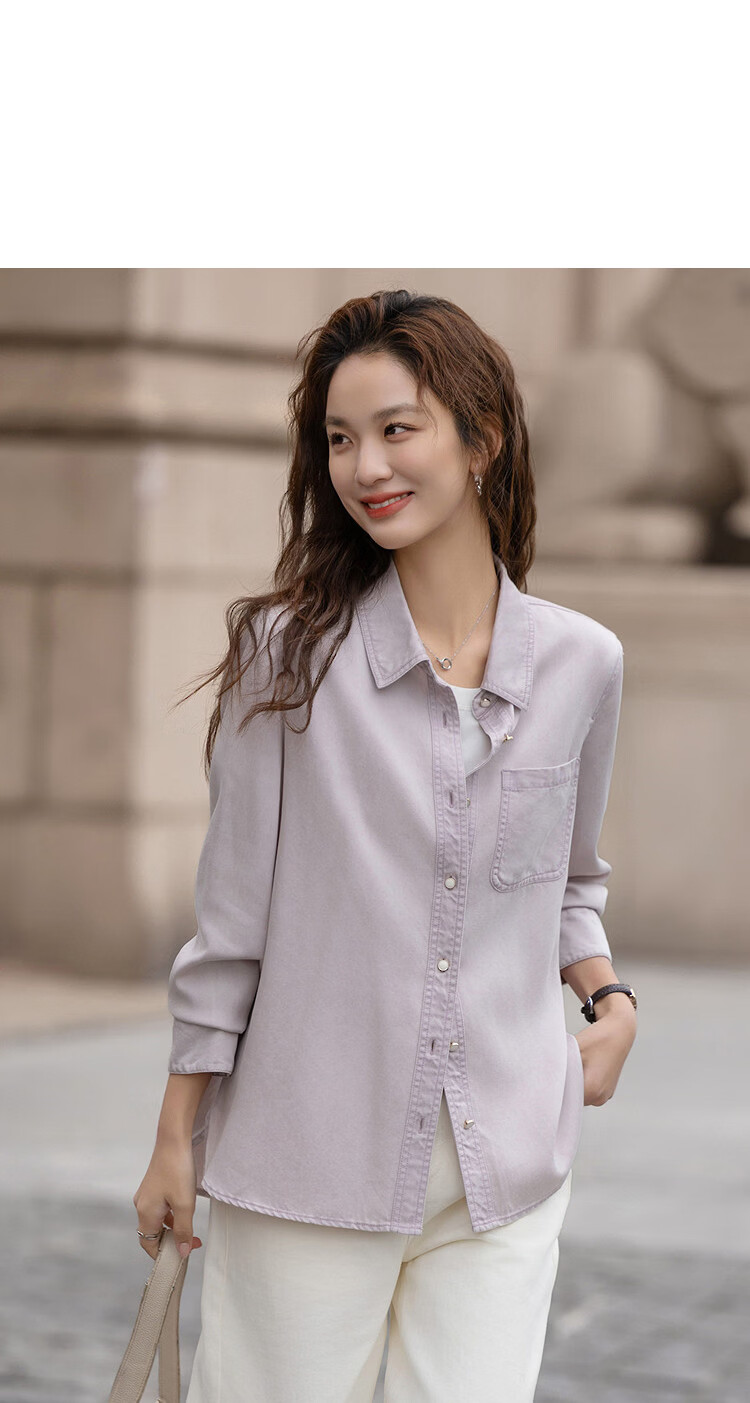 Demana [Breathable 100 Lyocell] Spring Urban Minimalist Style Lapel Patch Pocket Button Loose Women's Shirt 7