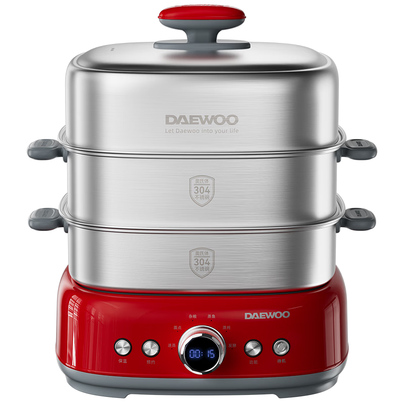 DAEWOO Multi-Functional Electric Steamer Hot Pot 3-Layer 20L Stainless Steel 304 No-Coating Removable Household Cooker with Timer