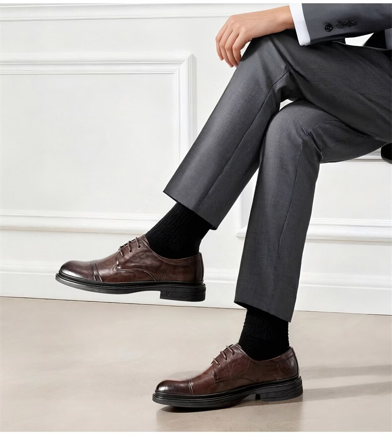 Eierkang Men's Spring and Autumn Genuine Leather Business Formal Shoes Soft Sole Comfortable Commuting Wedding Shoes 61305W Black Size 40 8