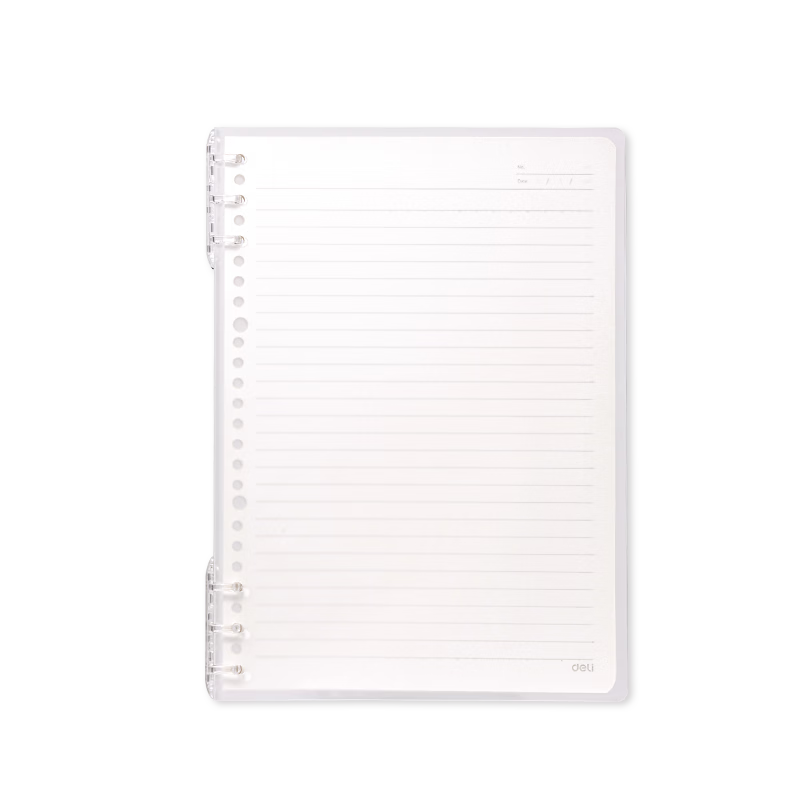 Deli B5 Flexible 6-Hole Loose-Leaf Notebook Lightweight for High School and Office Students Single-Hand Page Turning Cross-Page Writing Graduate Exam Portable 40 Sheets Transparent BDHB5-30