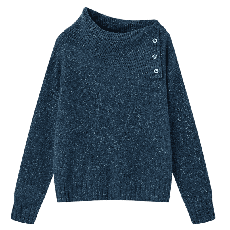 Demana Red Rose Nocturne Winter Vintage Elegant Asymmetric Neckline Slimming Knit Sweater for Women
