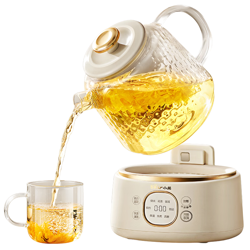 Bear All-Glass Health Pot, Pure Glass Multifunctional Constant Temperature Kettle, Office Quiet Stew And Tea Pot, 1L YSH-J10D1