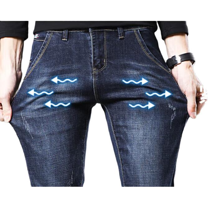 Джинсы мужские Jeanswest, модель 2025 Осень-Зима, мягкий хлопок, стрейч, зауженный крой, модные принтованные брюки, темно-синие, размер 34