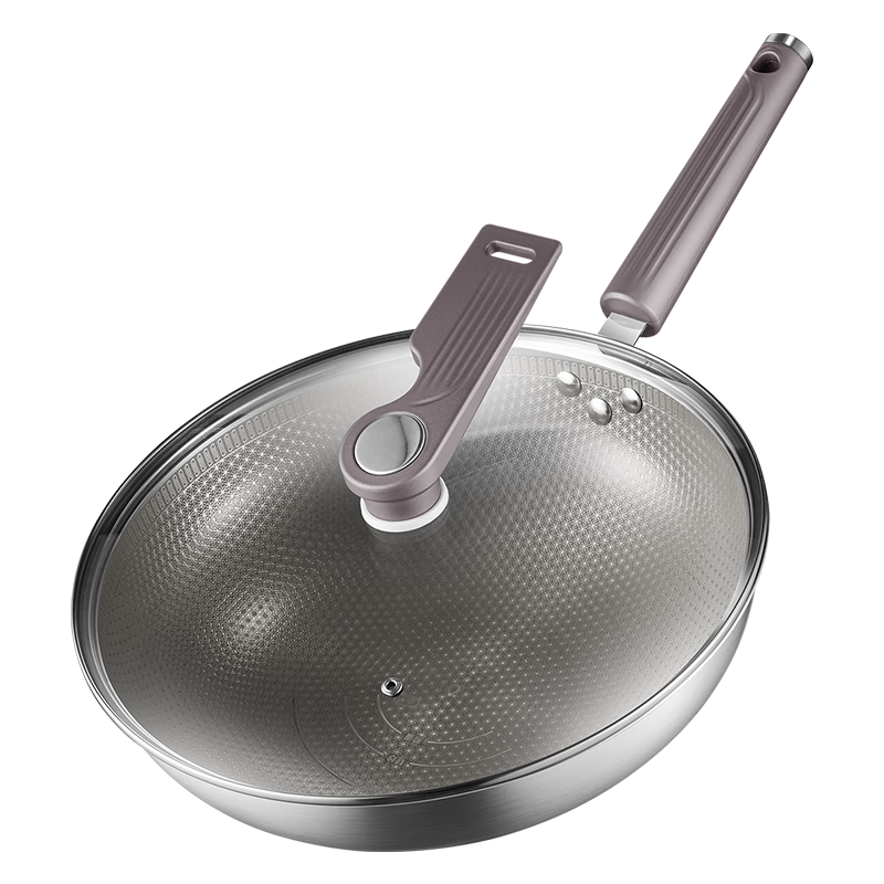 Midea Non-Stick Wok, Cooking Pan, 304 Stainless Steel Flat Bottom Pan, Ceramic, Zero Fluorine Snowflake Pattern, Compatible with Induction Cooker