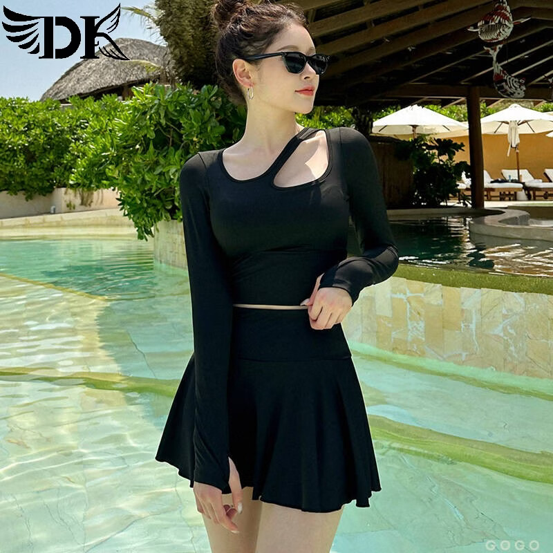 DK Women's New Sexy One-Piece Swimsuit Small Bust Conservative Tummy Control Slimming Korean Hot Spring Swimwear Island Travel L