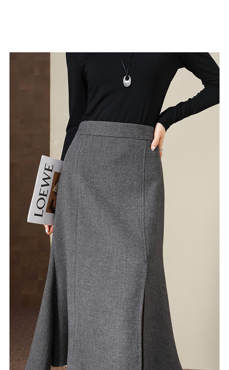 Demana Winter Elegant Structured Textured Tweed Fish Tail Petite Women's Skirt 3