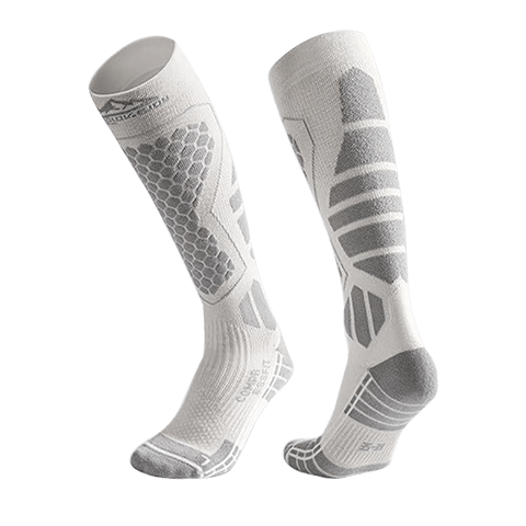GOLOVEJOY Professional Ski Socks Merino Wool Women's Winter Warm Compression Socks White Gray Size S (35-39)