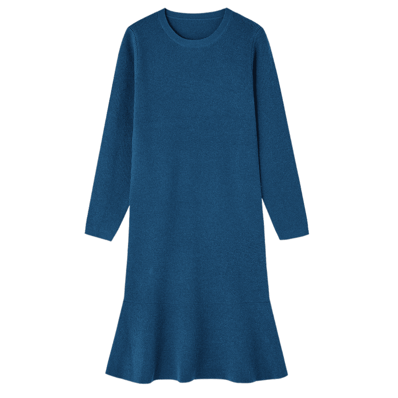 MT Smart Warm Style Winter Lazy Round Neck Fish Tail Soft Comfortable Elegant Knit Long Dress for Women