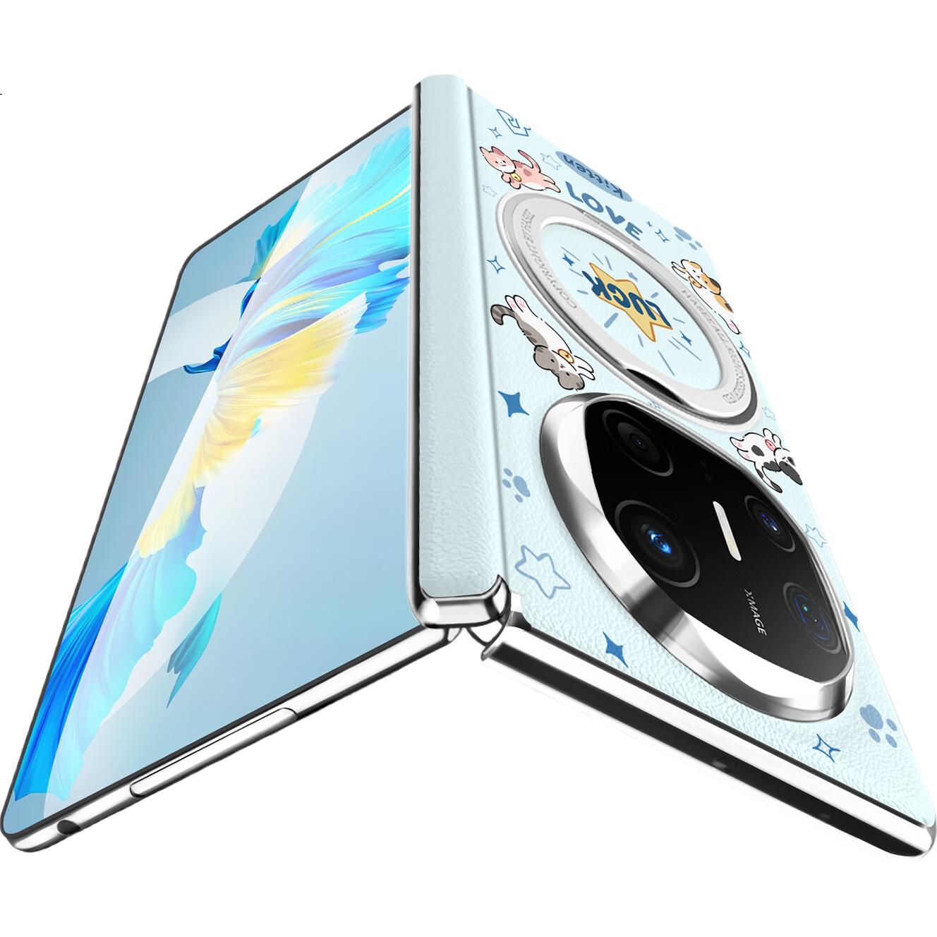 Чехол Keliman с магнитным кольцом-подставкой для Huawei Mate X5, противоударный, с кожаной отделкой, с принтом "Розовый медведь"