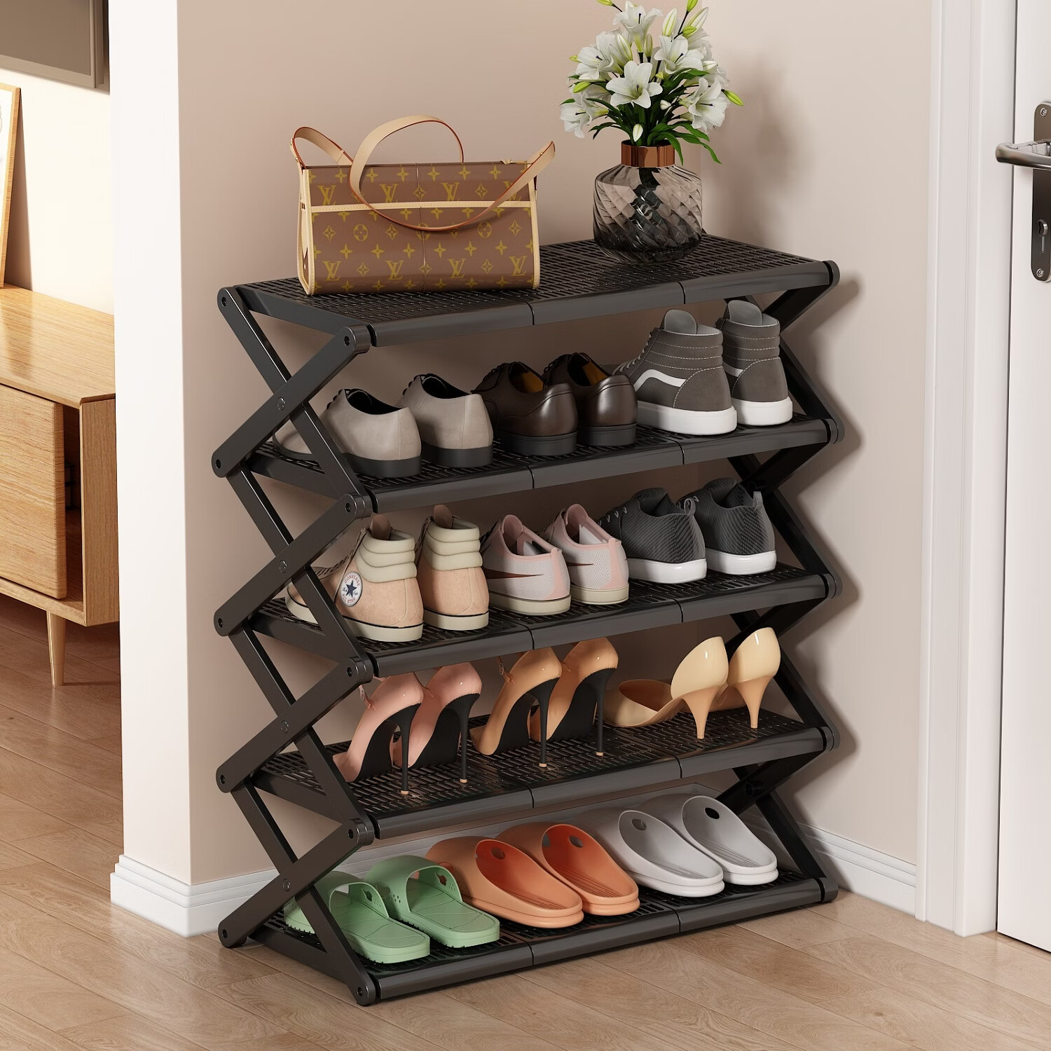 Anerya Foldable Shoe Rack No-Installation Multi-Layer Home Entryway Small Space Storage 5-Tier Organizer