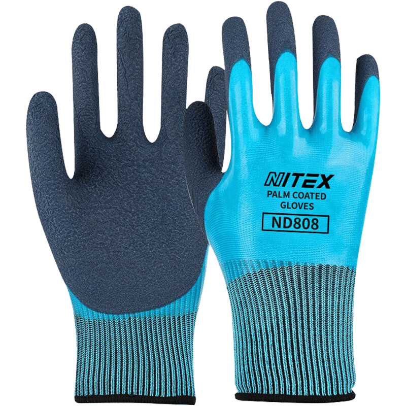 SHENGLI Safety Gloves, Waterproof, Wear-Resistant, Non-Slip, Construction Site Gloves, Latex Double-Layer Dipped Thickened Ultra-Wear Resistant Work Gloves ND808, 12 Pairs/pack
