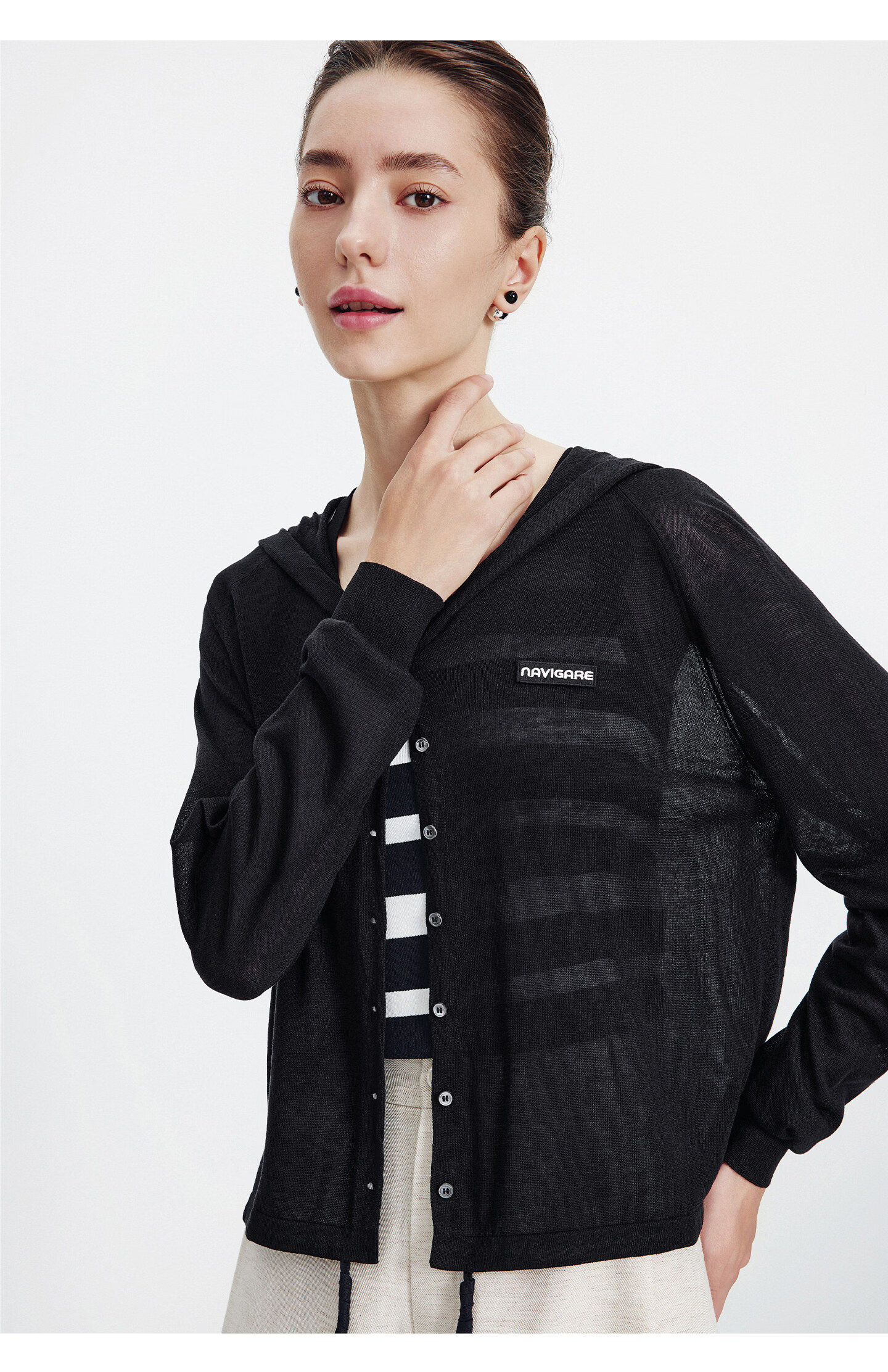 Navigare [Celebrity Edition] Small Sailboat 26 New Women's Lightweight Hooded Knit Cardigan Air Conditioning Jacket 2314096504 35