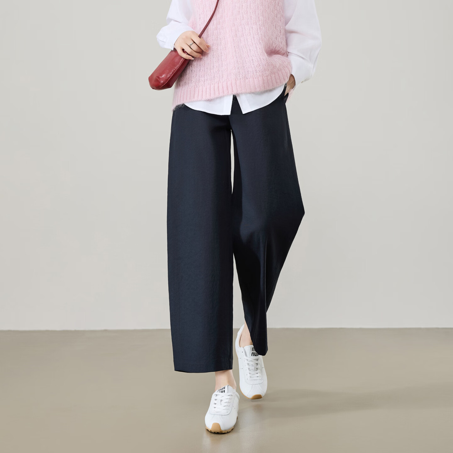ESE-Y High Waist Cocoon Pants Women 2026 Spring New Slimming Straight Leg Cropped Harem Casual Pants Navy Blue Size 30