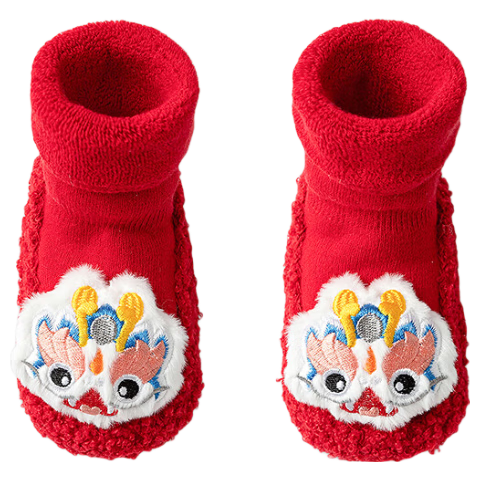 Balabala Kids Socks Boys and Girls 2026 Spring New Infant Floor Socks Warm Anti-Slip Toddler Walking Socks Red