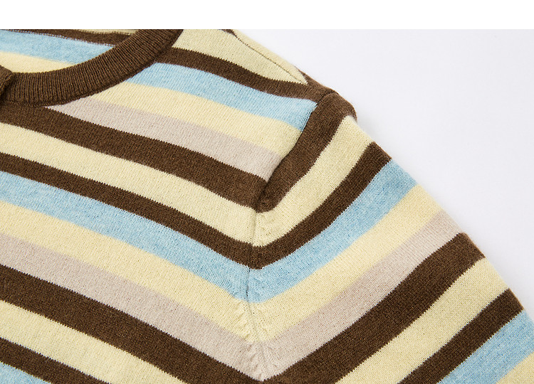 Demana Zhenxiang 100% Wool Autumn Vintage Colorblock Striped Jacquard Cardigan Loose Knit Sweater for Women 12