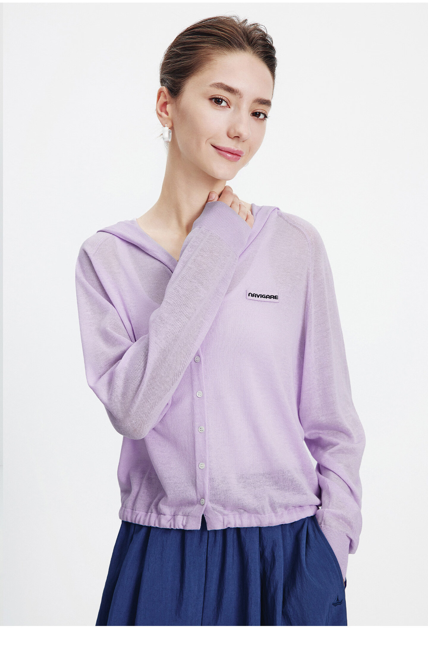 Navigare [Celebrity Edition] Small Sailboat 26 New Women's Lightweight Hooded Knit Cardigan Air Conditioning Jacket 2314096504 57
