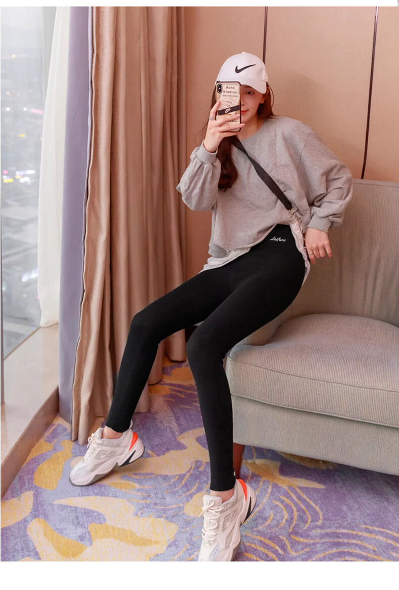 XUEXIMAN Women's Leggings, Autumn And Winter, Lambswool Ribbed, High-Waisted Slimming Elastic All-In Fleece Pants, Warm Cotton Pants 19