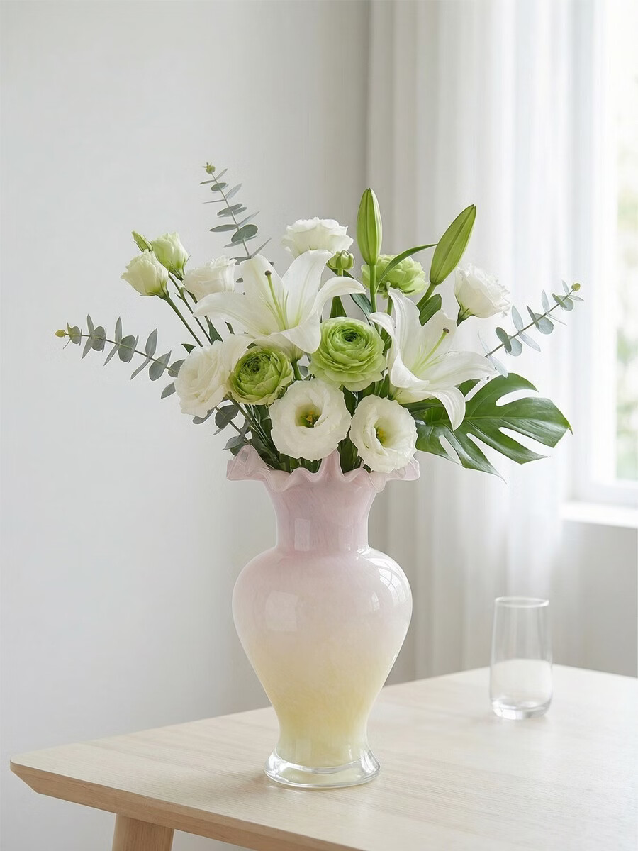 Qi Ju Elegant Nordic INS Fresh Glass Vase Water Plant Fresh Flowers Living Room Flower Arrangement Pink Thickened Model 30224 2