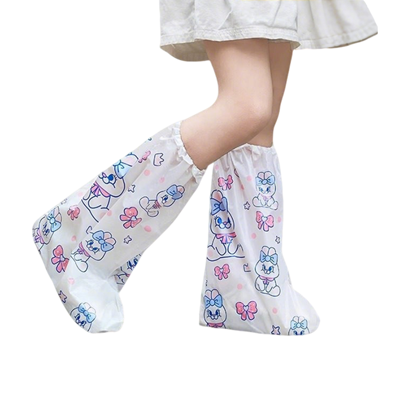JAJALIN Disposable Children's Rain Shoe Covers Waterproof Non-Slip Durable Cute Cartoon Bunny 5 Pairs Set
