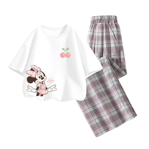 Disney Kids Fashion Children's Set 2026 Summer New Girls' Plaid Wide-Leg Pants Stylish Korean Style Girls' Trousers