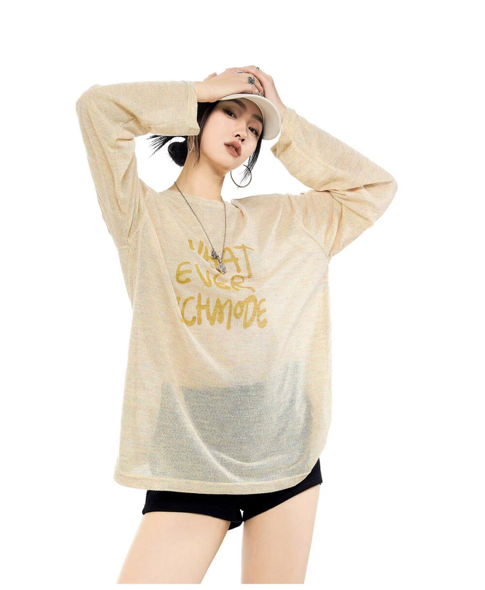 ICH MODE American Style Lightweight Long Sleeve T-Shirt Women 2026 New Spring Summer Physical Sun Protection Loose Top Blue M 12