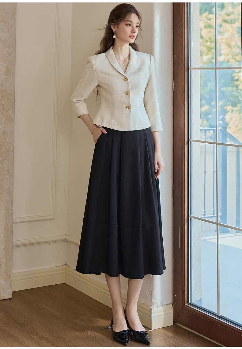 ROEYSHOUSE French Style Light Mature Tweed Short Jacket Women Spring Waist Slim Top 09445 Off-White S 5