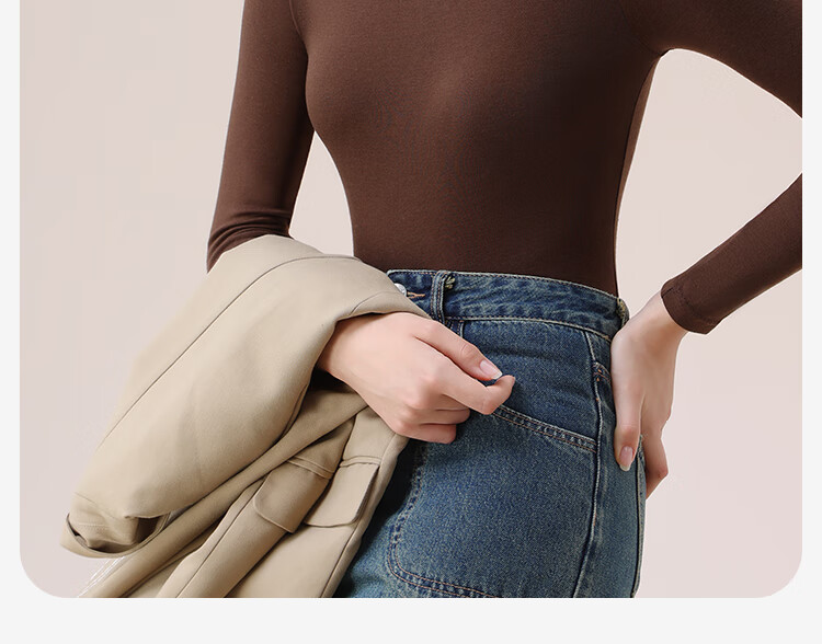 MiiOW Tech Heated Thermal Underwear Women Acrylic Cashmere Autumn High Neck Base Shirt Gray 11