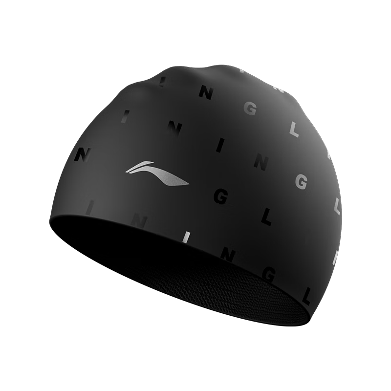 LI-NING Silicone Waterproof Swim Cap for Long Hair Unisex Minimalist Printed Swimming Cap 5801 Black