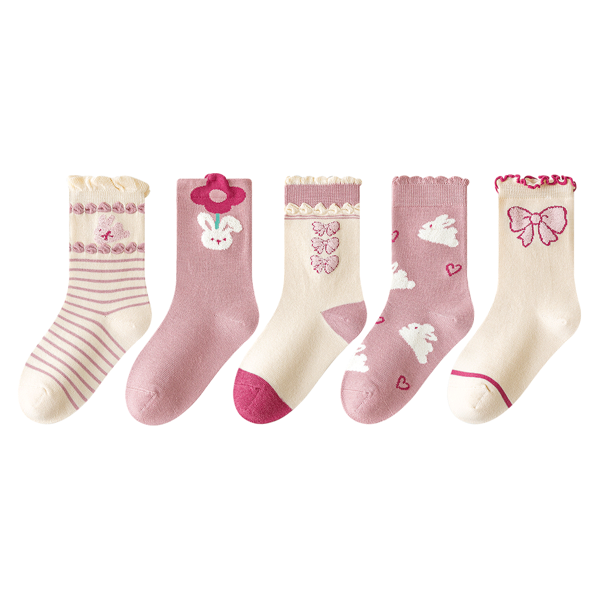 Little Pig Banner Girls' Socks A-Class Standard Skin-Friendly Xinjiang Long-Staple Cotton Seamless High-Elastic Princess Mid-Calf Cotton Socks for Older Children
