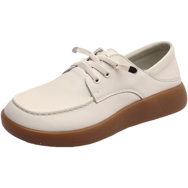 Mulinsen Women's Two-Way Wear White Loafers Versatile Commuter Slip-On Soft Sole Mom Shoes Beige Size 35