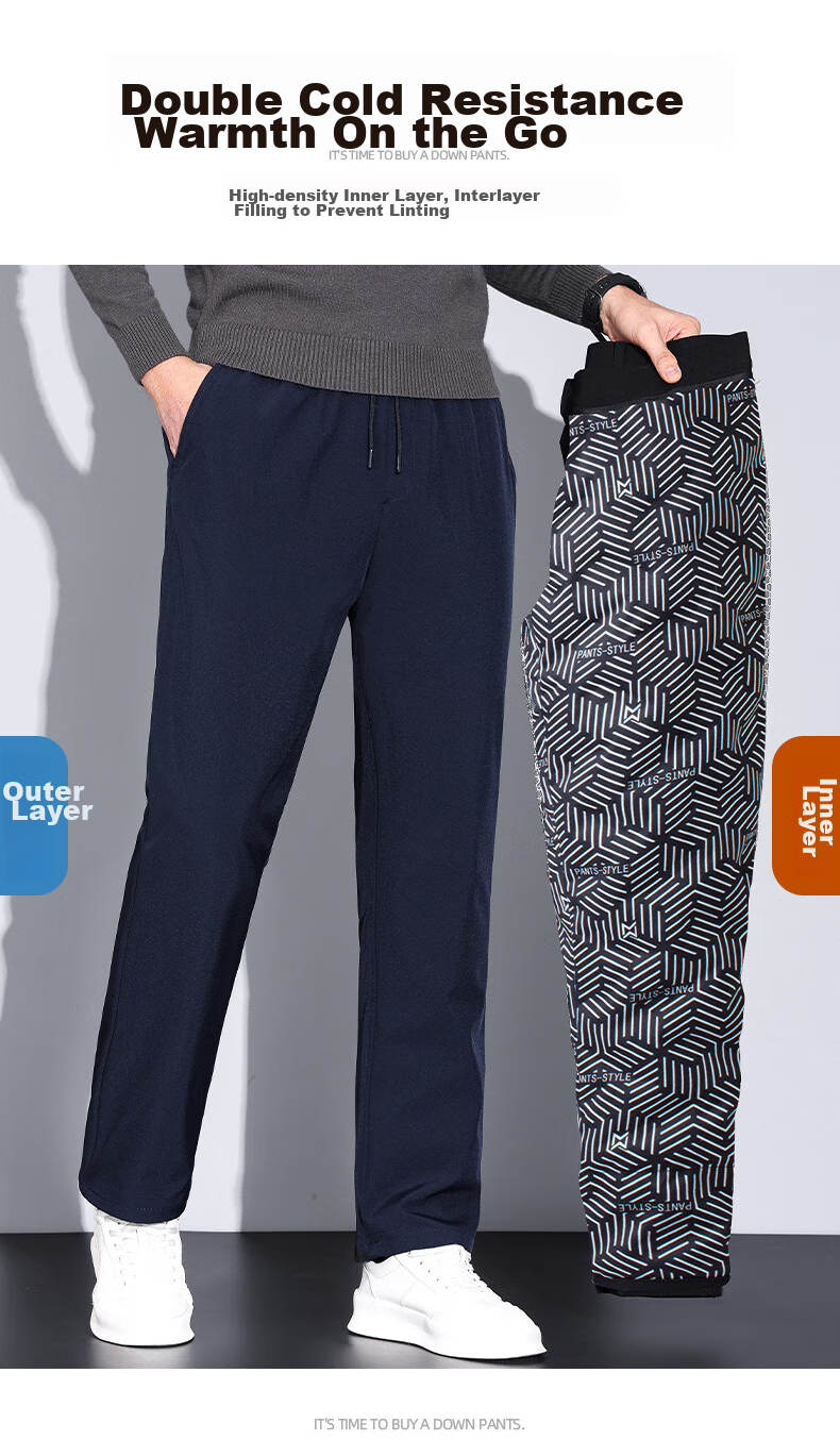 YAYA Goose down Pants for Men, Straight-Leg Thick Warm Outer Wear, Autumn And Winter New Style, Middle-Aged And Young Versatile Casual Pants K02 3