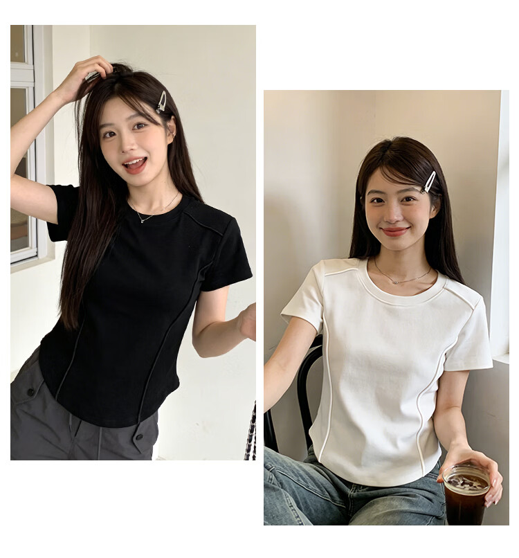 Urban Beauty Combed Cotton Short Sleeve T-Shirt Women's Slim Fit Herringbone Crew Neck All-Season Outerwear 2026 New Inner Layer 2