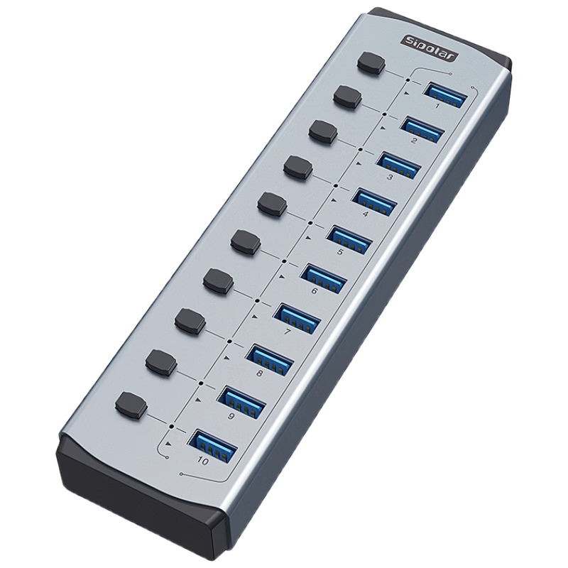 SIPOLAR USB3.0 Hub, 10-Port High-Speed Expansion Dock, Hub Splitter Extension Cable, Desktop Laptop Multi-Port Converter Expansion Dock FS-803