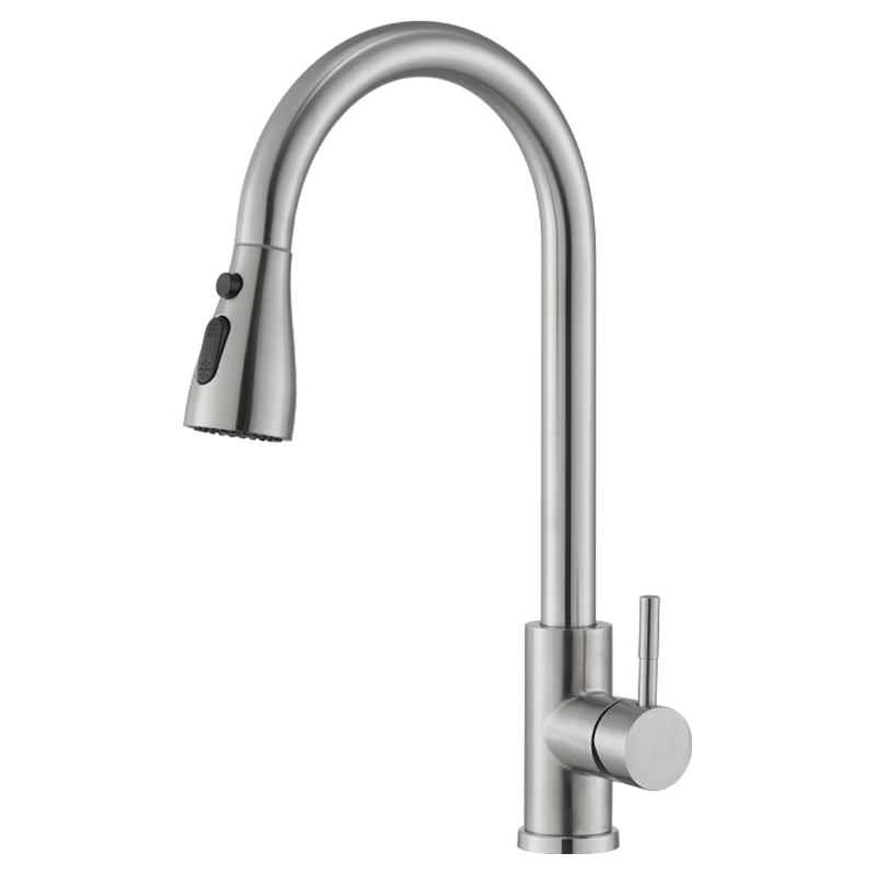 JD Jingzao Kitchen Faucet Pull-Out Sink Faucet 304 Stainless Steel 360° Swivel Hot and Cold Gunmetal Gray
