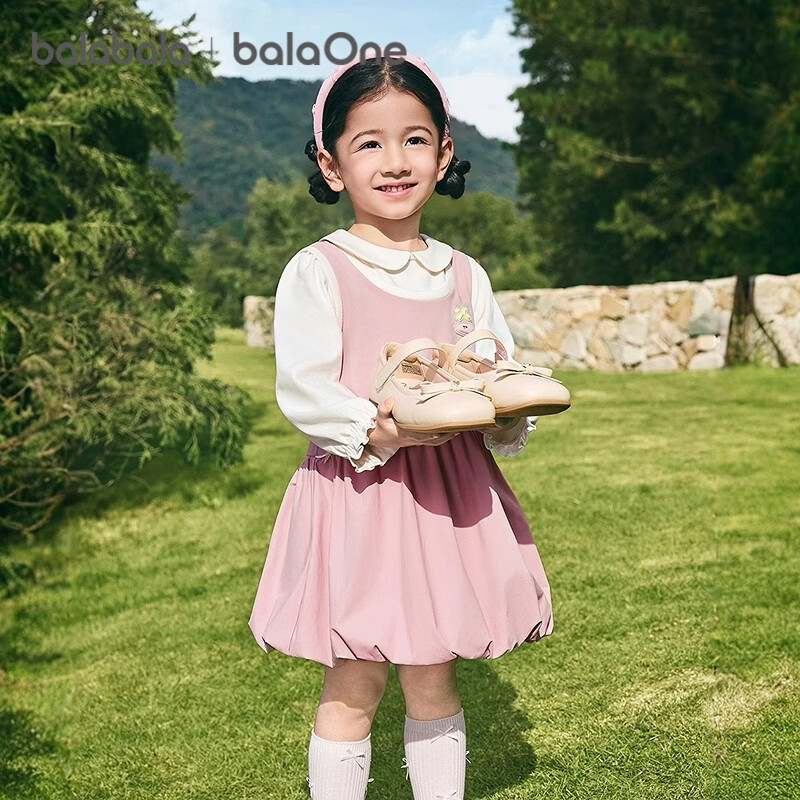 Balabala [balaOne] Kids Children's Dress Girls 2026 New Spring Fake Two-Piece Spliced Dress