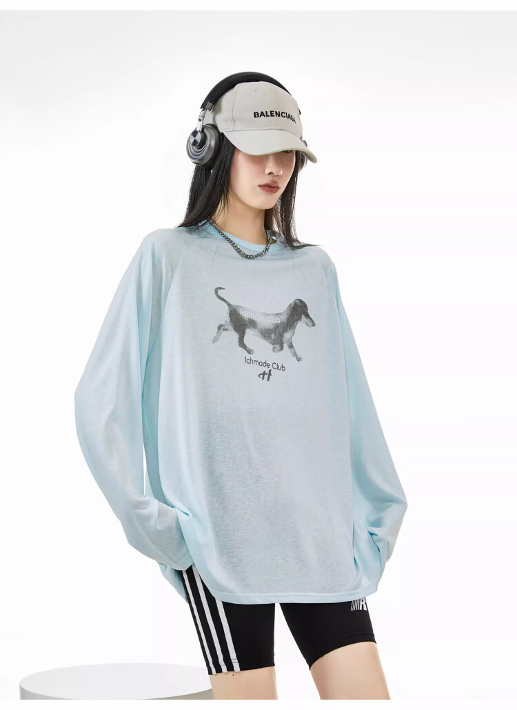 ICH MODE American-Style Physical Sun Protection Long-Sleeve T-Shirt, Thin Cool-Feeling Cover-Up for Women, Spring And Summer New Loose Top, Pink, L 15