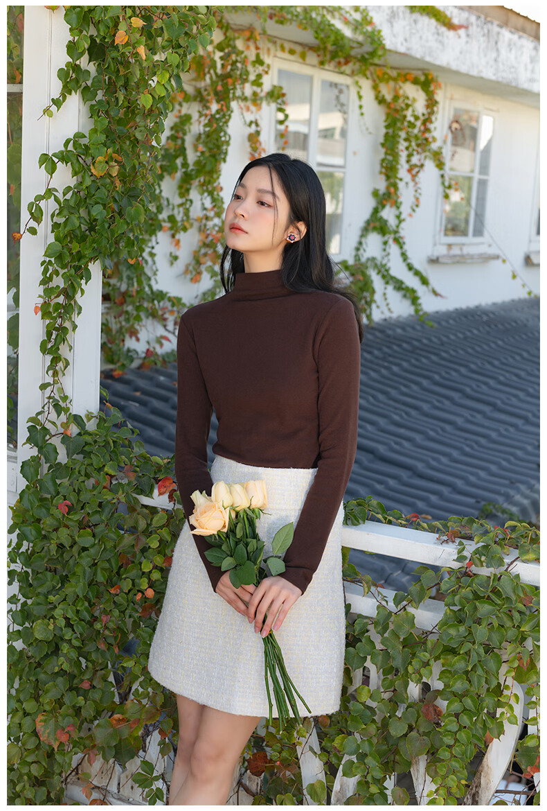 Caramella Thickened Double-Sided Fleece Women's Thermal Underwear Fleece Lined Thickened Brushed Fabric Base Layer Top Half Turtleneck Shirt for Women 1
