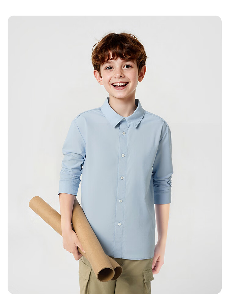 Balabala Boys' Long Sleeve Shirt with Turn-Down Collar Baby 2026 New Spring Curved Hem Pure Cotton Skin-Friendly Versatile Top 23