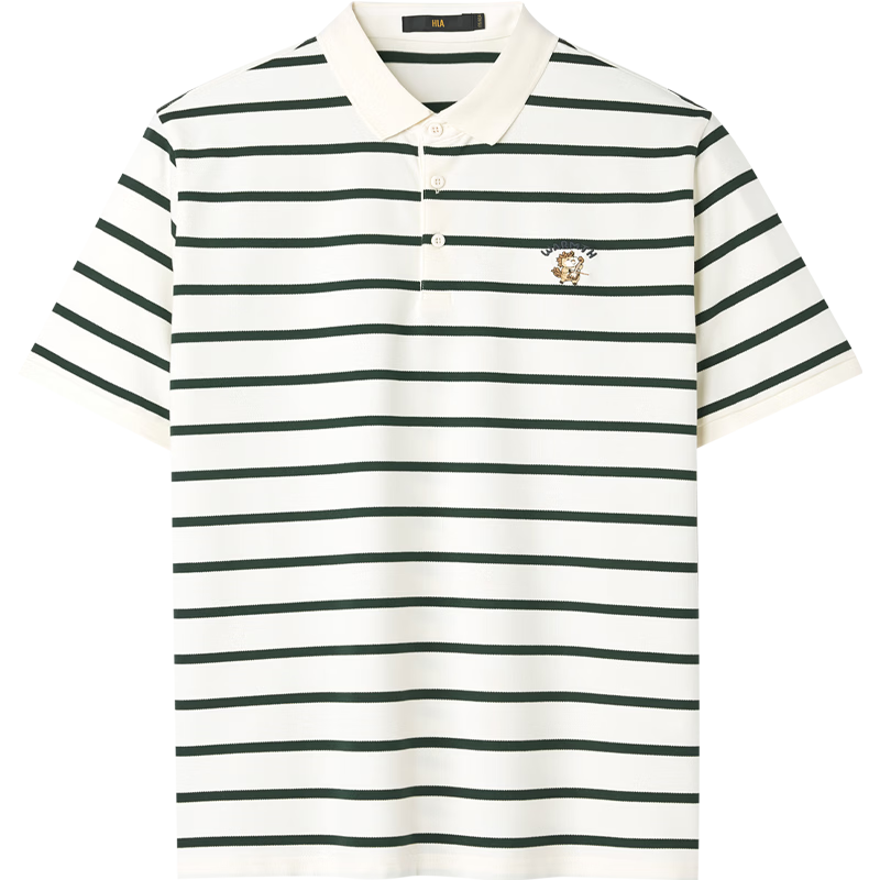 HLA Short-Sleeve Polo Shirt for Men, 2026 Year of The Horse, Turn-Down Collar, Striped Short T-Shirt for Men, Summer Wear