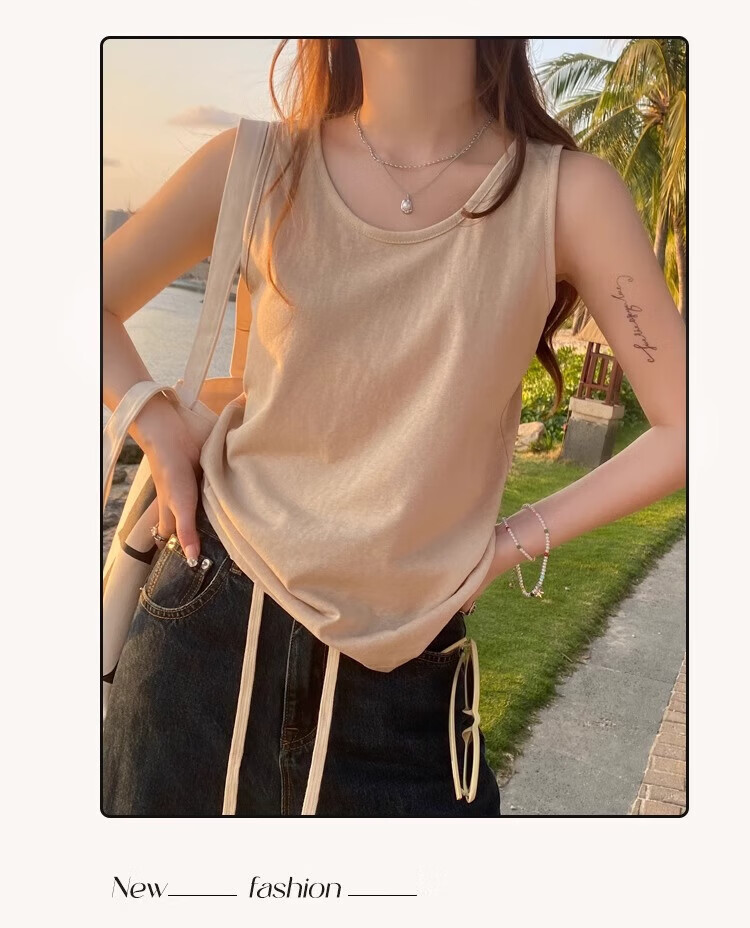 Langsha Women's Spring New Cotton Wide Strap Camisole Loose Sleeveless T-Shirt Top 20