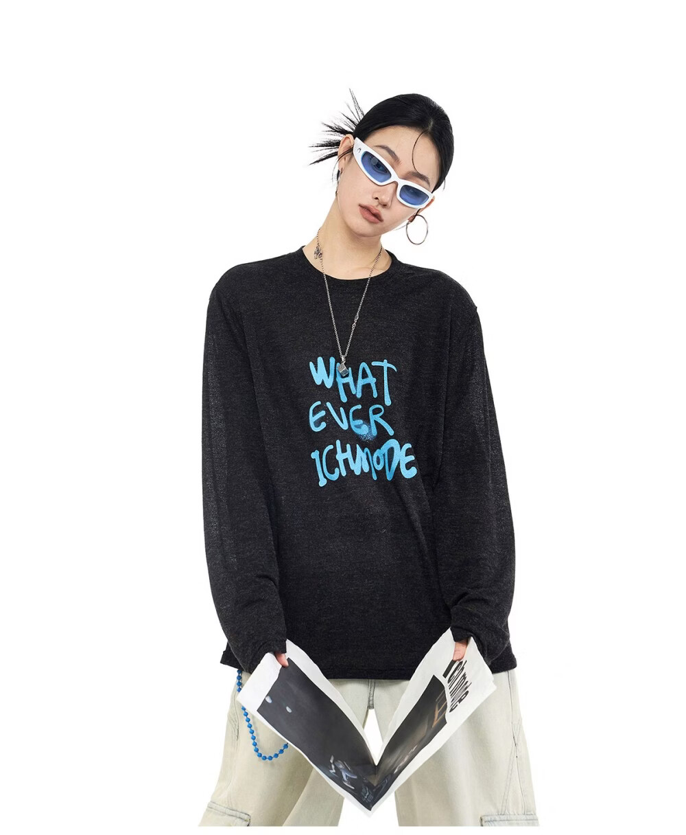 ICH MODE American Style Lightweight Long Sleeve T-Shirt Women 2026 New Spring Summer Physical Sun Protection Loose Top Blue M 21