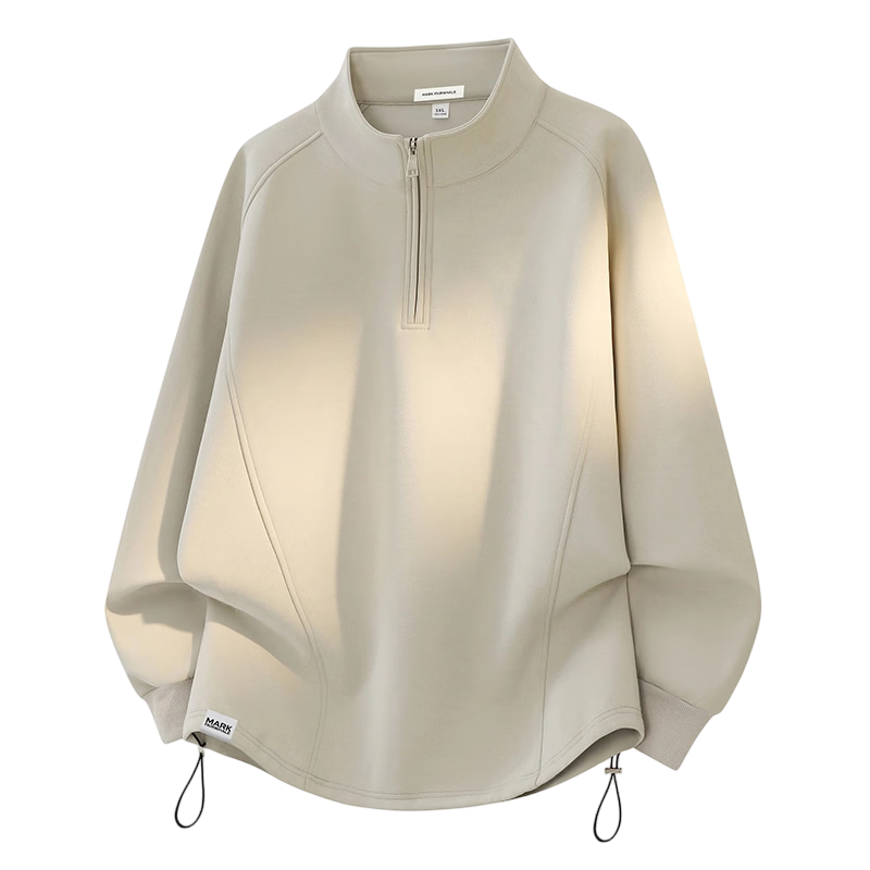 MARK FAIRWHALE Men's Stand Collar Sweatshirt Spring Autumn High-End Trendy Jacket Long Sleeve T-Shirt Khaki L